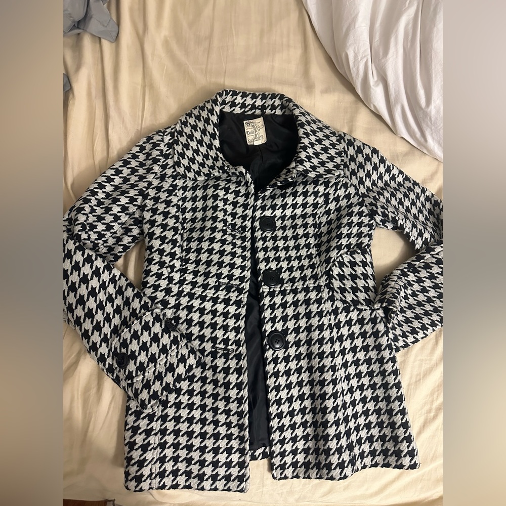 Tulle Houndstooth Pea Coat jacket